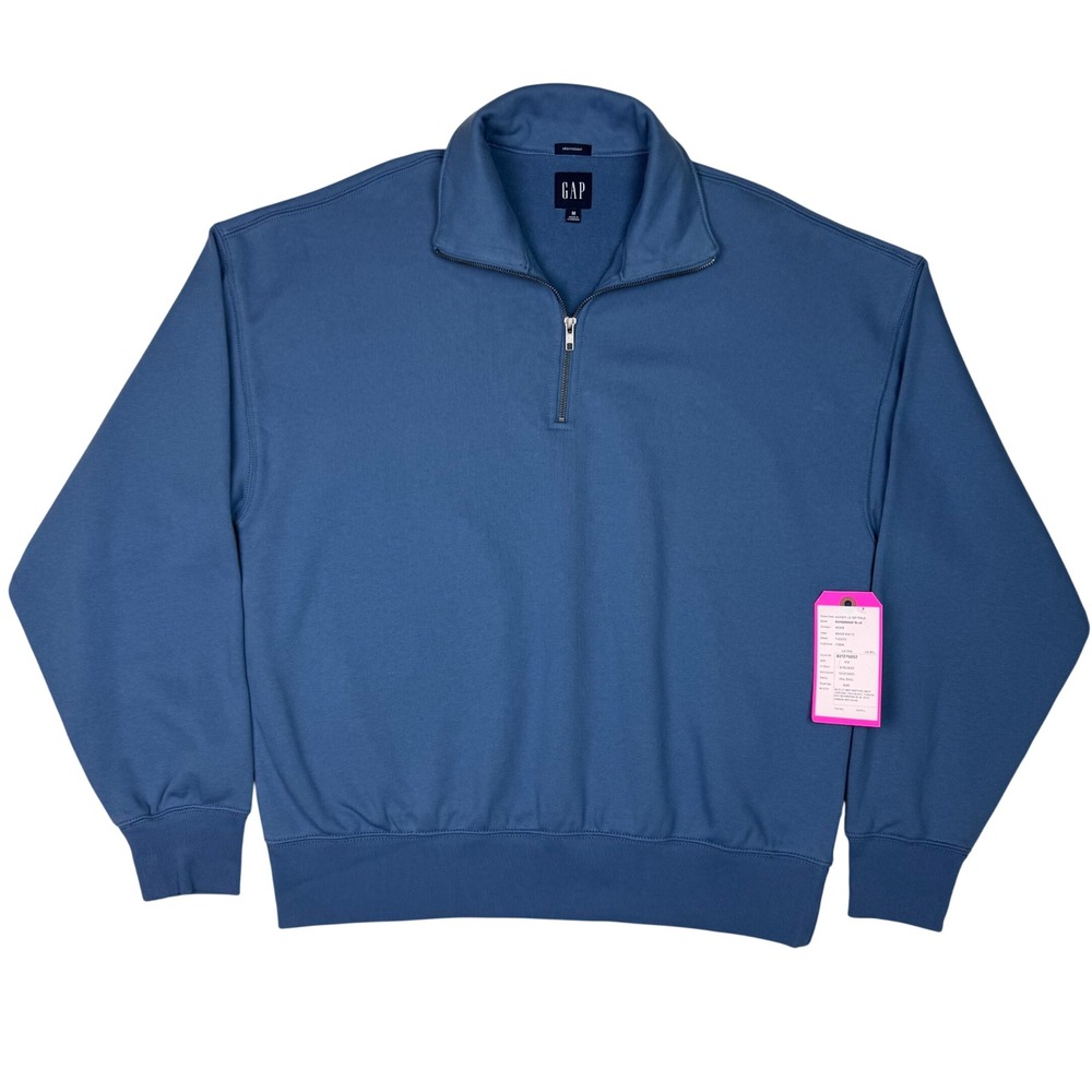 GAP Quarter Zip Pullover Knit Fleece Heavyweight Men M Bainbridge Blue Preppy